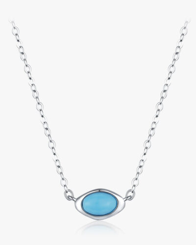Turquoise Oval Pendant Necklace - Sterling Silver