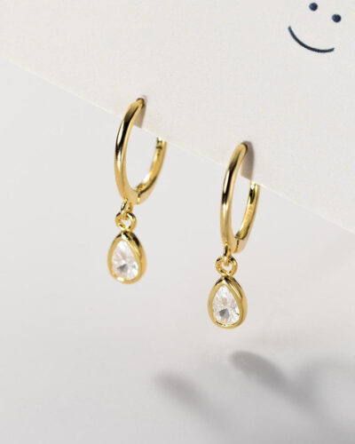 Crystal Teardrop Huggie Earrings - 14K Gold Plated