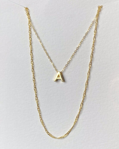 Alphabet + Long Anne Necklace Set "A" - 14K Gold Vermeil