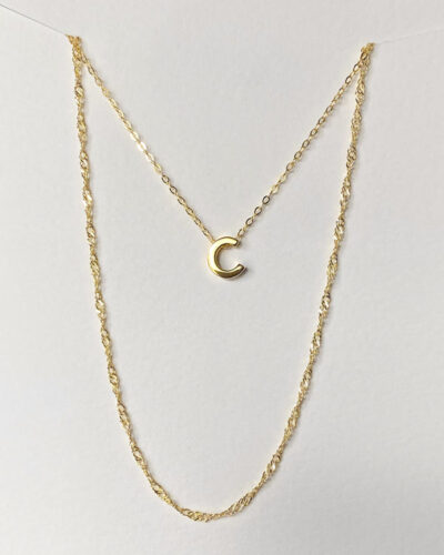 Alphabet + Long Anne Necklace Set "C" - 14k Gold Vermeil