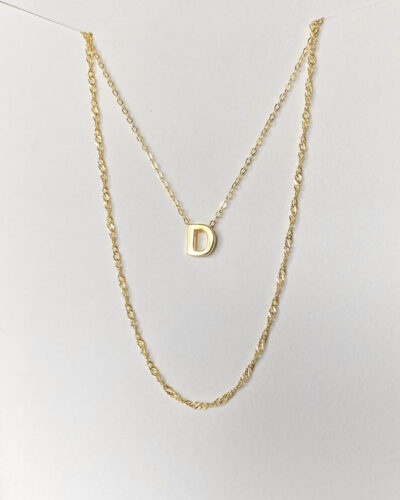 Alphabet + Long Anne Necklace Set "D" - 14k Gold Vermeil