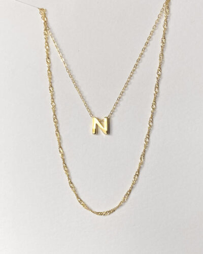 Alphabet + Long Anne Necklace Set "N" - 14k Gold Vermeil