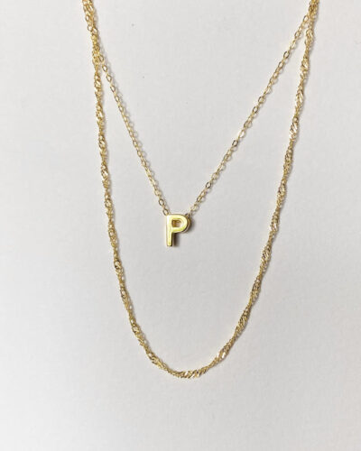 Alphabet + Long Anne Necklace Set "P" - 14k Gold Vermeil