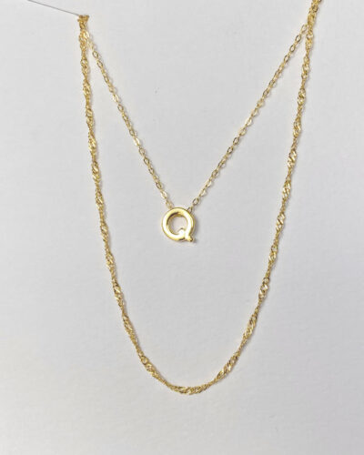 Alphabet + Long Anne Necklace Set "Q" - 14k Gold Vermeil