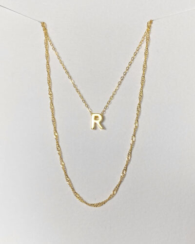 Alphabet + Long Anne Necklace Set "R" - 14k Gold Vermeil