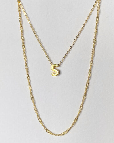 Alphabet + Long Anne Necklace Set "S" - 14k Gold Vermeil