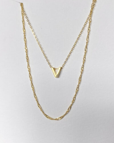 Alphabet + Long Anne Necklace Set "V" - 14k Gold Vermeil
