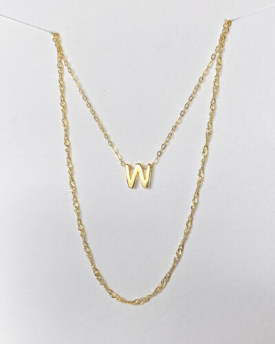 Alphabet + Long Anne Necklace Set "W" - 14k Gold Vermeil