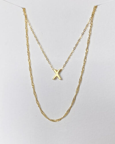 Alphabet + Long Anne Necklace Set "X" - 14k Gold Vermeil