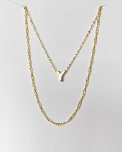 Alphabet + Long Anne Necklace Set "Y" - 14k Gold Vermeil