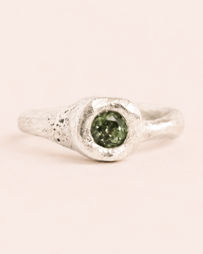 Solitare Ring - Sterling Silver, Green Sapphire