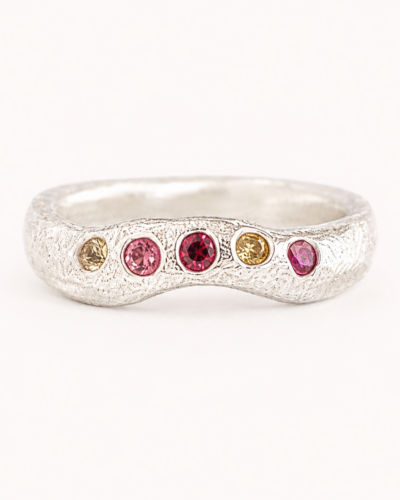 Wave Ring - Sterling Silver, Yellow & Pink Sapphires